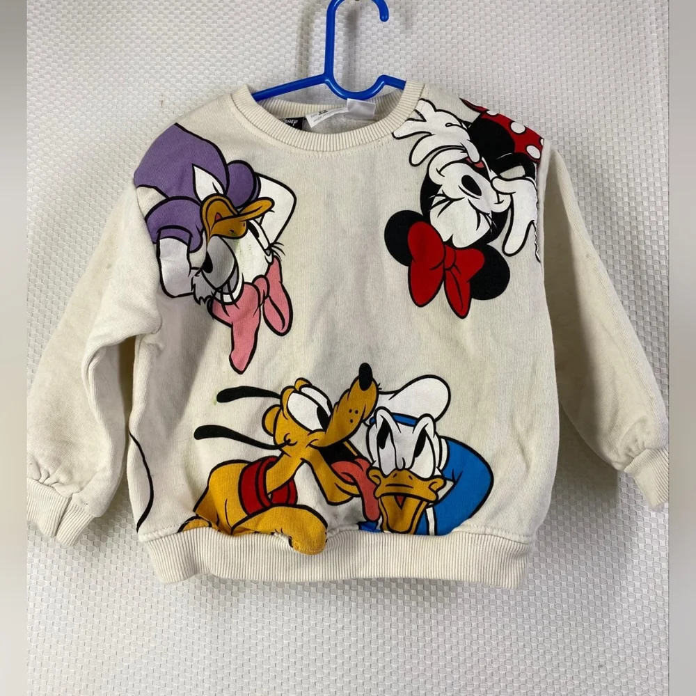 Zara Kids Disney Mickey & Friends Cream Sweatshirt Size 2-3 Years Pullover - Picture 1 of 11